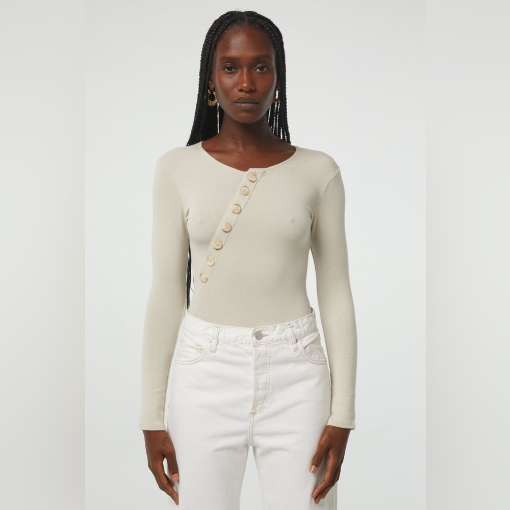 The Line by K Evelyn Asymmetrical Buttoned Long Sleeve Bodysuit